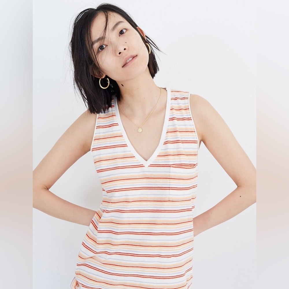 Madewell • Whisper Cotton V-neck Pocket Tank in Fieldgate stripe • NWT • X-Small